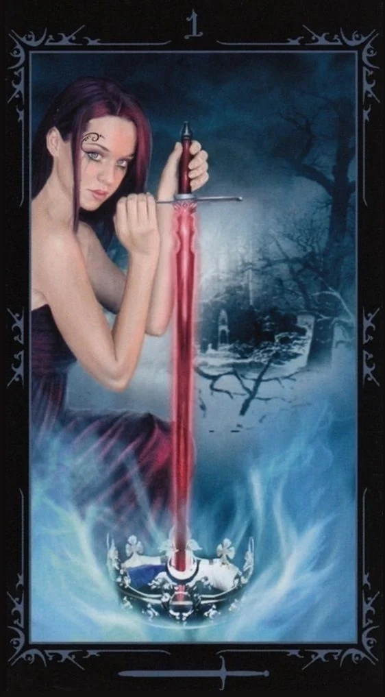 Ace of Swords card from the Dark Fairytale Tarot deck