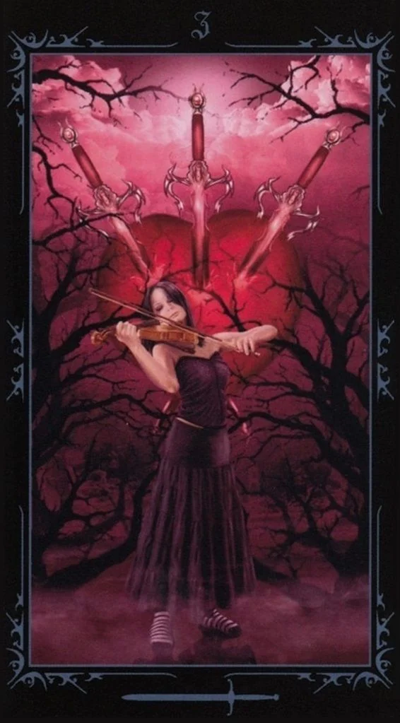 Three of Swords card from the Dark Fairytale Tarot deck