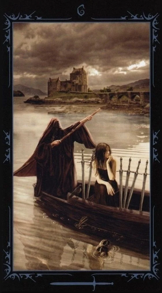 Six of Swords card from the Dark Fairytale Tarot deck