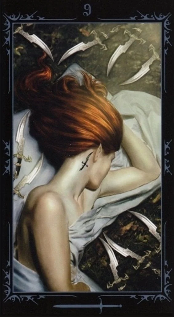 Nine of Swords card from the Dark Fairytale Tarot deck