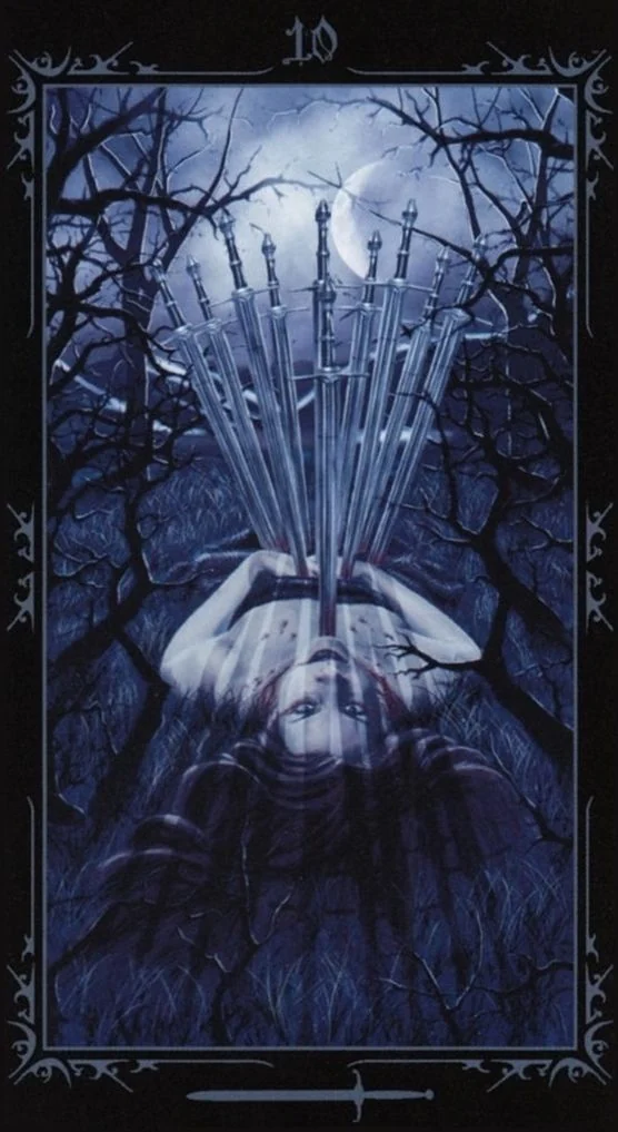 Ten of Swords card from the Dark Fairytale Tarot deck