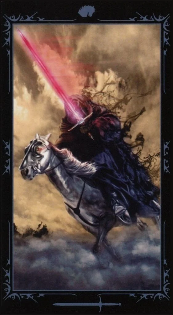 Knight of Swords card from the Dark Fairytale Tarot deck