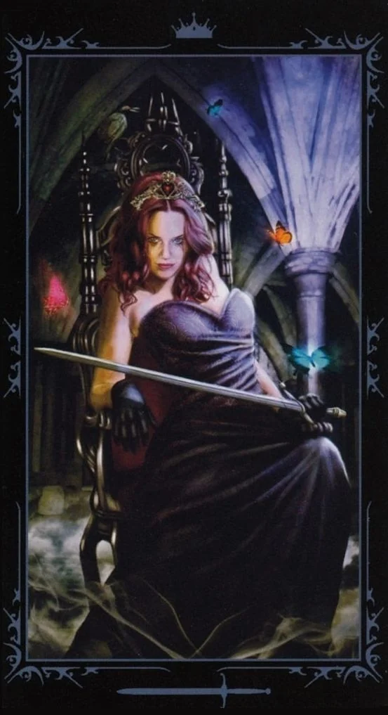 Queen of Swords card from the Dark Fairytale Tarot deck