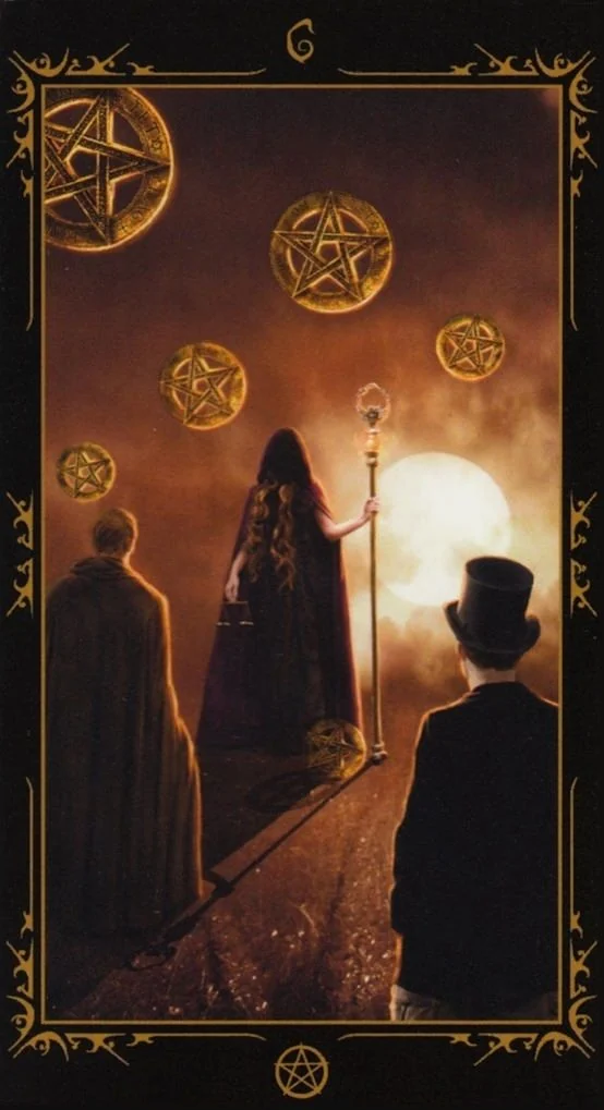 Six of Pentacles card from the Dark Fairytale Tarot deck