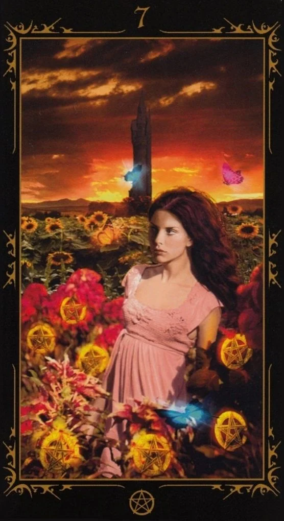 Seven of Pentacles card from the Dark Fairytale Tarot deck