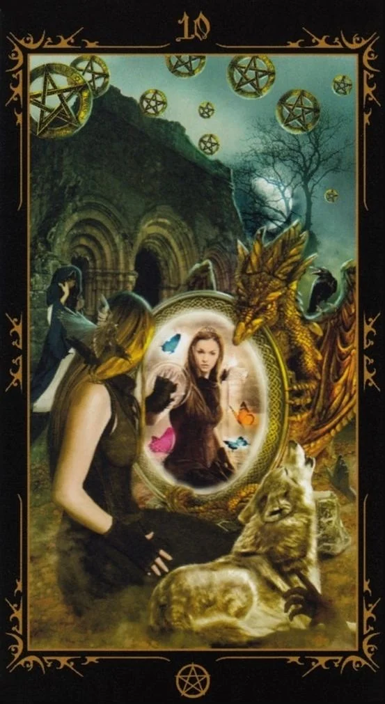 Ten of Pentacles card from the Dark Fairytale Tarot deck