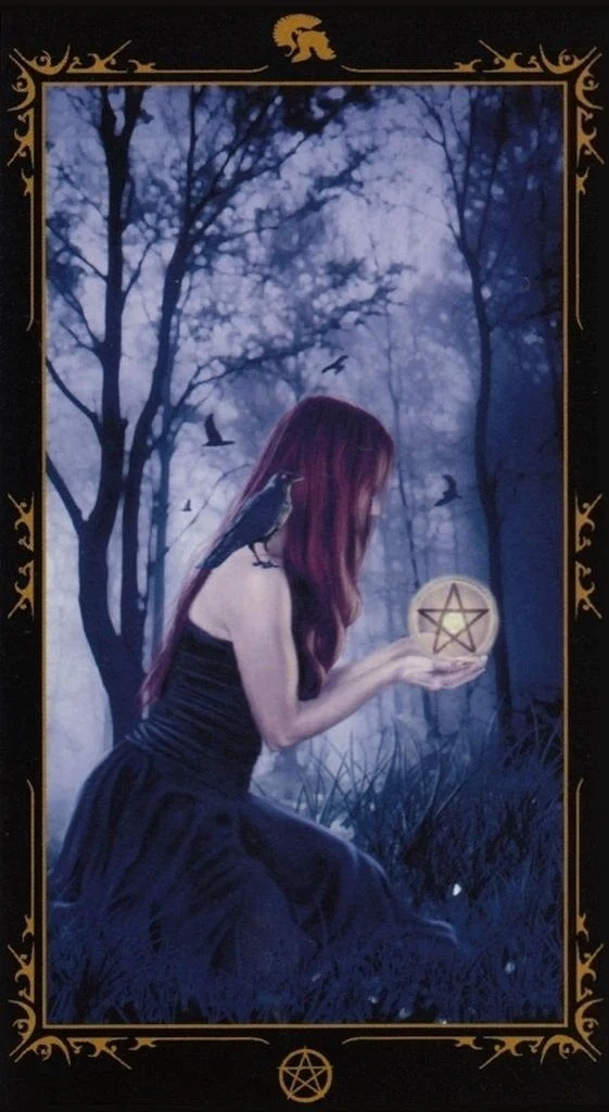 Page of Pentacles card from the Dark Fairytale Tarot deck