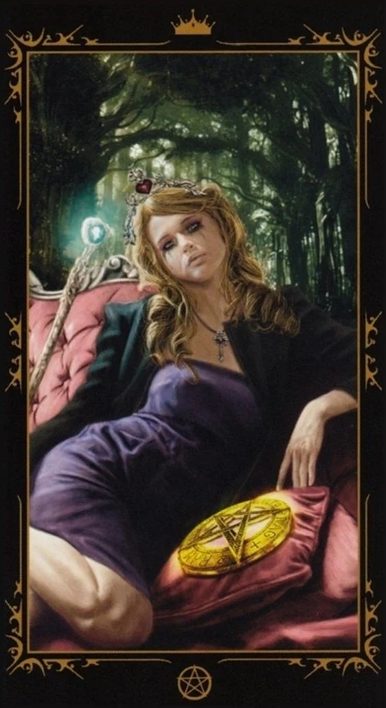Queen of Pentacles card from the Dark Fairytale Tarot deck