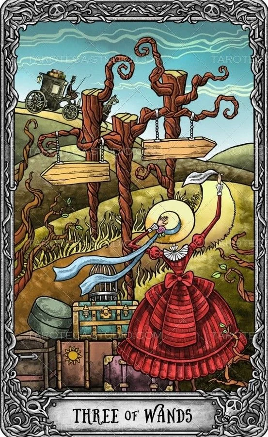 Three of Wands from the Dark Mansion Tarot card gallery