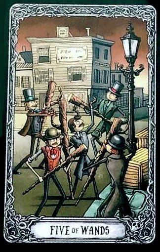 Five of Wands from the Dark Mansion Tarot card gallery