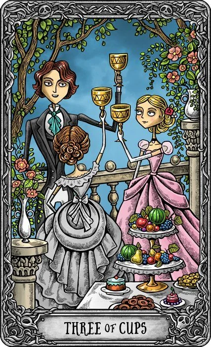 Three of Cups from the Dark Mansion Tarot card gallery