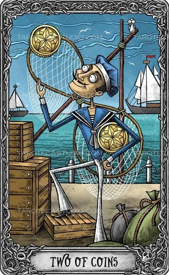 Two of Pentacles from the Dark Mansion Tarot card gallery