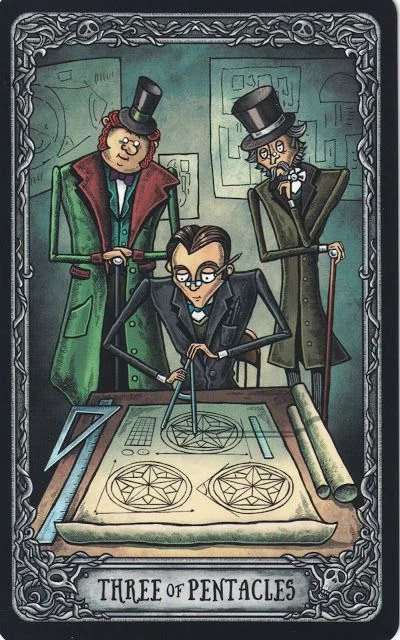 Three of Pentacles from the Dark Mansion Tarot card gallery