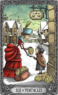 Six of Pentacles from the Dark Mansion Tarot card gallery