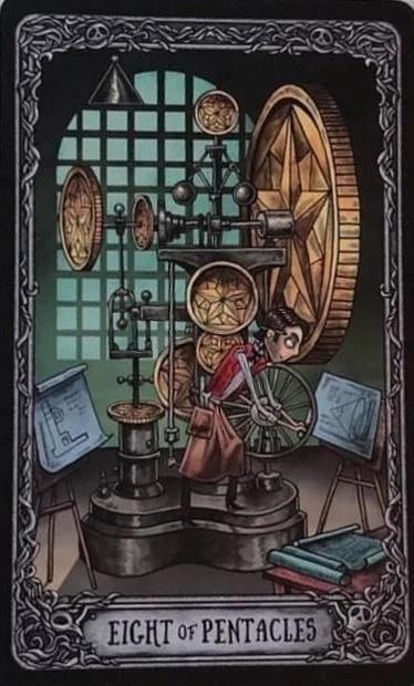 Eight of Pentacles from the Dark Mansion Tarot card gallery
