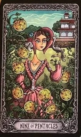 Nine of Pentacles from the Dark Mansion Tarot card gallery