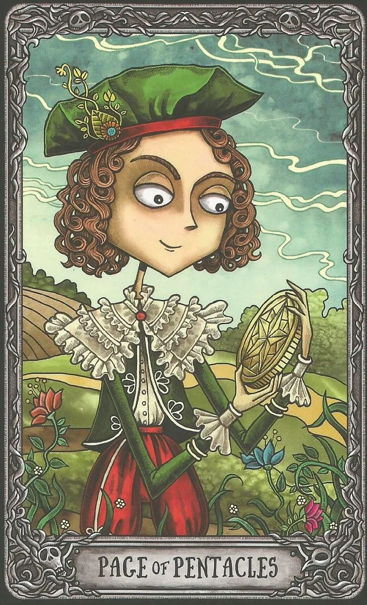 Page of Pentacles from the Dark Mansion Tarot card gallery