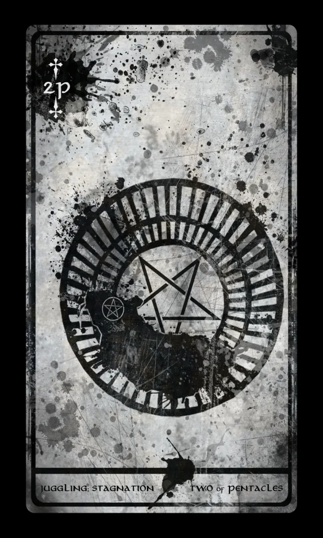 Two of Pentacles card from the Darkana Tarot deck