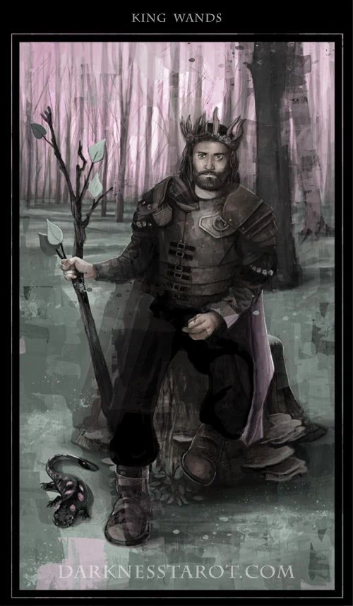 King of Wands card from the Darkness of Light Tarot deck