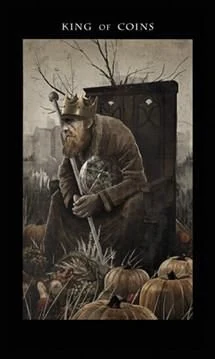 King of Coins card from the Darkness of Light Tarot deck
