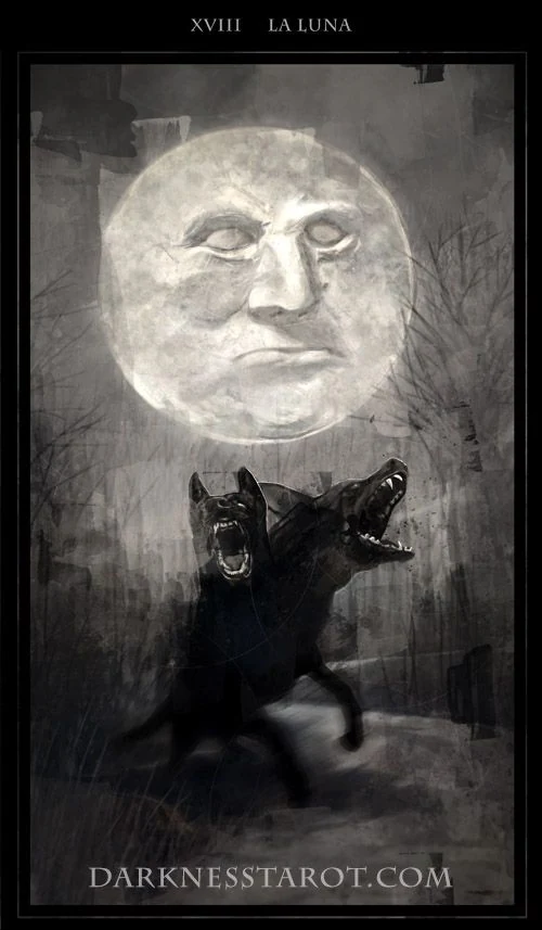 Moon card from the Darkness of Light Tarot deck