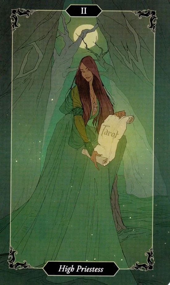 The High Priestess card from the Dark Wood Tarot deck