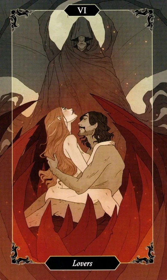 The Lovers card from the Dark Wood Tarot deck