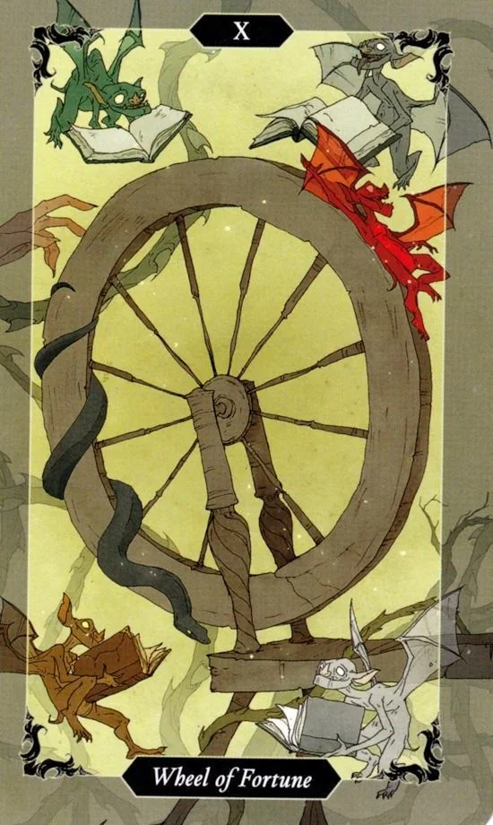 Wheel of Fortune card from the Dark Wood Tarot deck