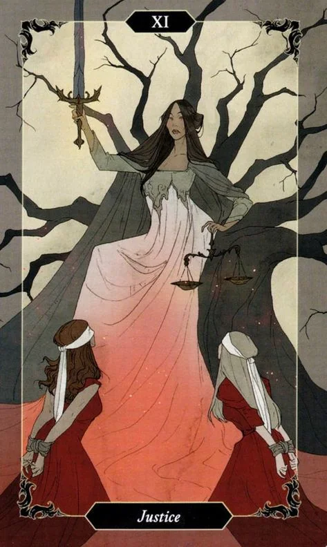 Justice card from the Dark Wood Tarot deck