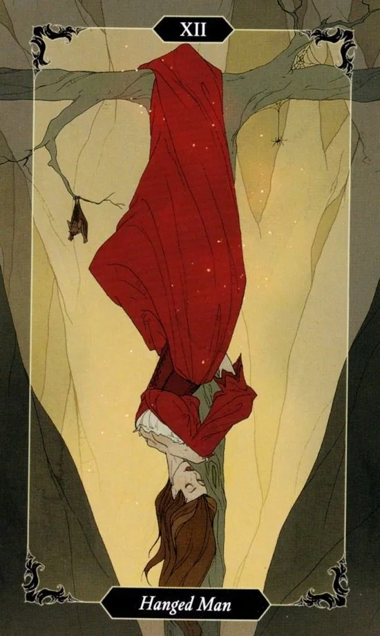 The Hanged Man card from the Dark Wood Tarot deck