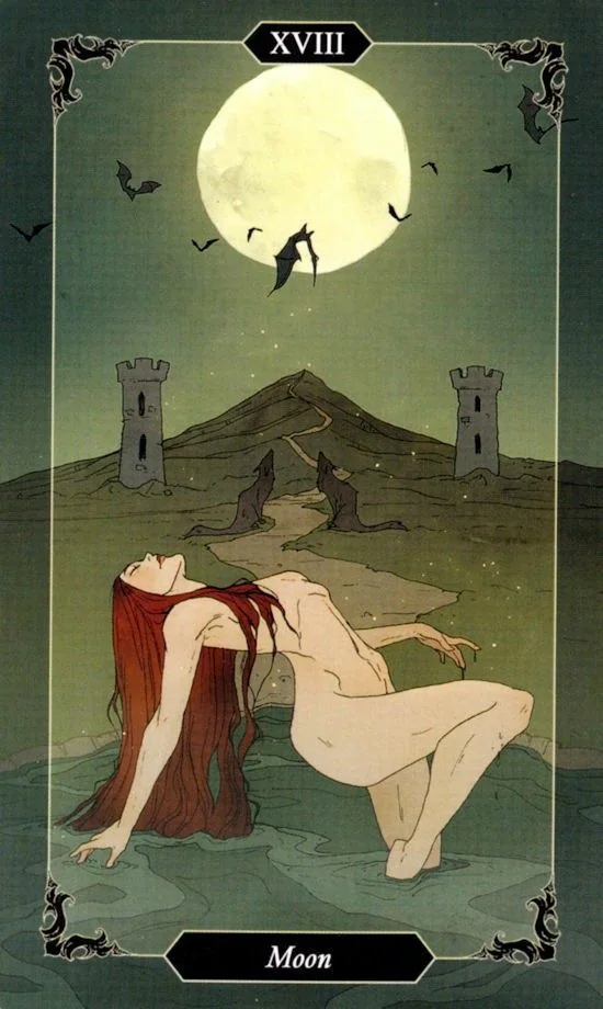 The Moon card from the Dark Wood Tarot deck