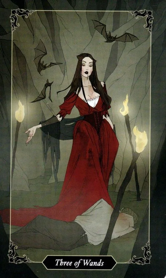 3 of Wands card from the Dark Wood Tarot deck