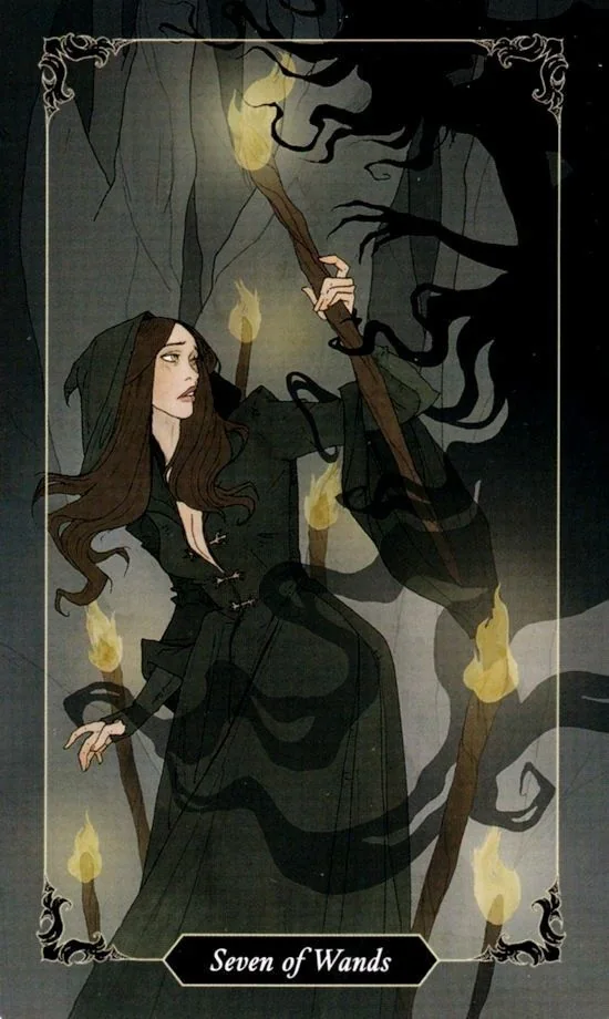 7 of Wands card from the Dark Wood Tarot deck