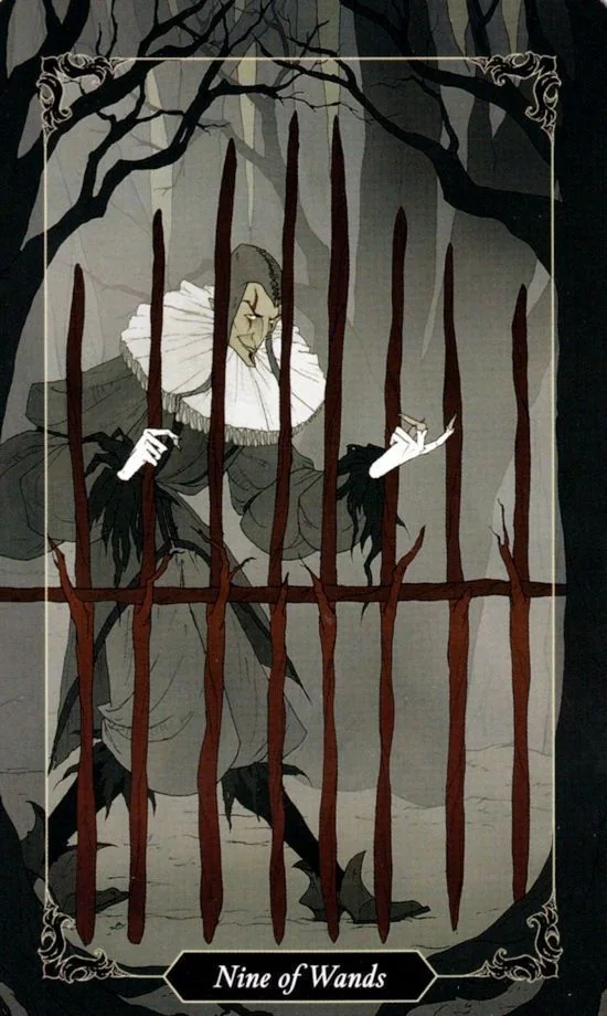 9 of Wands card from the Dark Wood Tarot deck