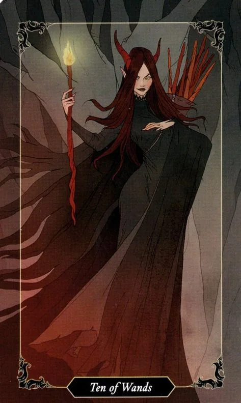 10 of Wands card from the Dark Wood Tarot deck