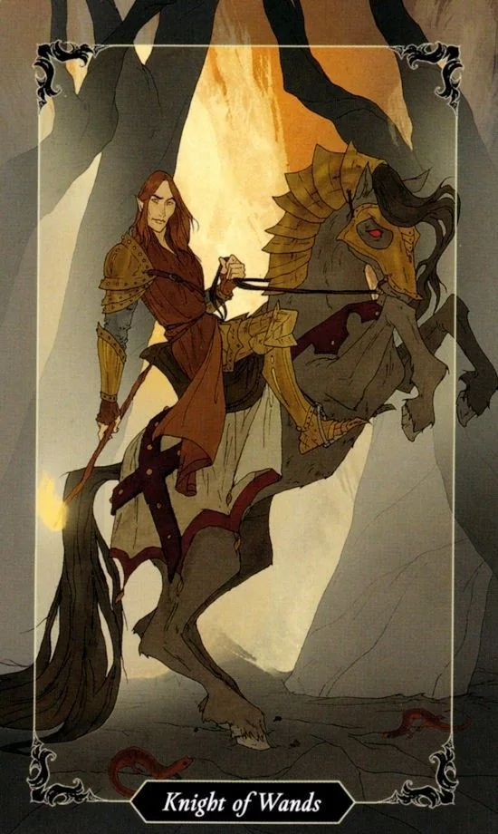 Knight of Wands card from the Dark Wood Tarot deck