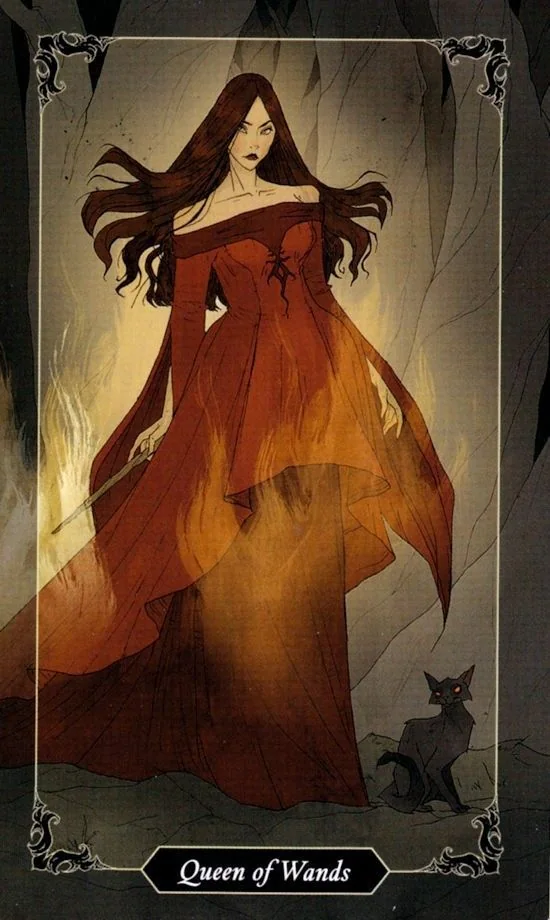 Queen of Wands card from the Dark Wood Tarot deck