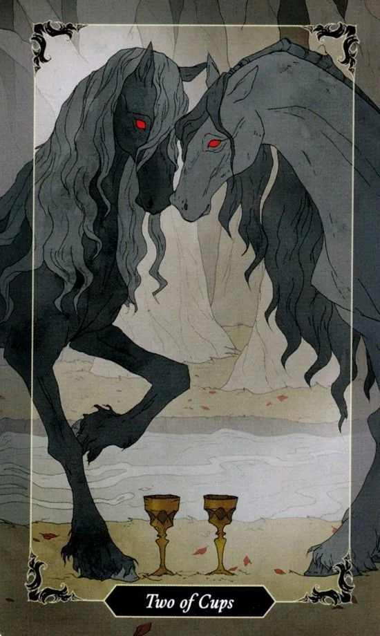 2 of Cups card from the Dark Wood Tarot deck