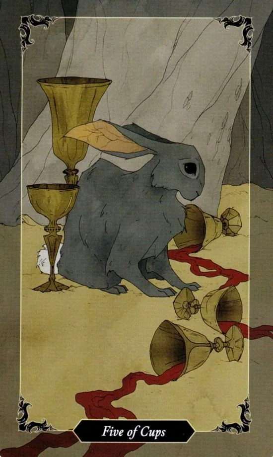 5 of Cups card from the Dark Wood Tarot deck