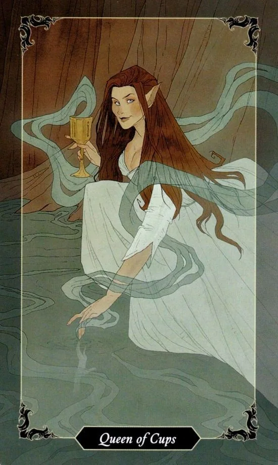 Queen of Cups card from the Dark Wood Tarot deck