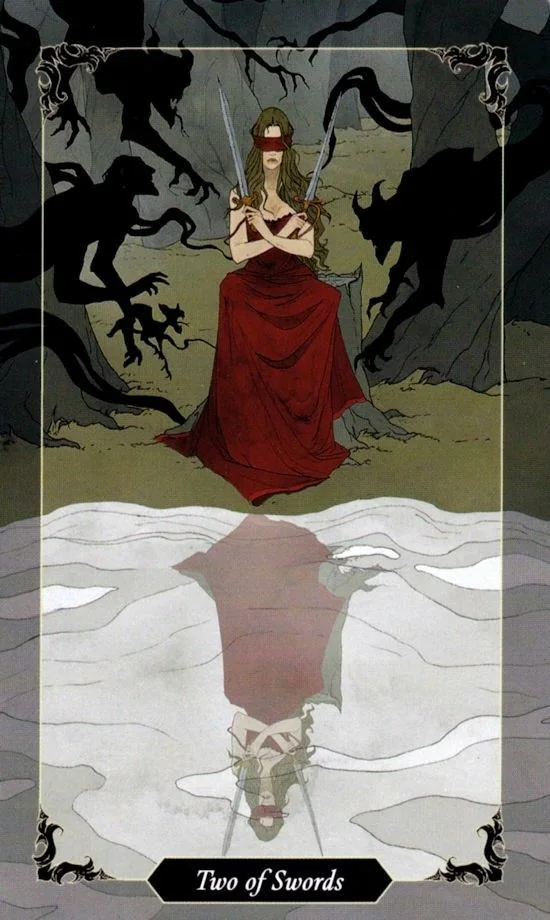 2 of Swords card from the Dark Wood Tarot deck