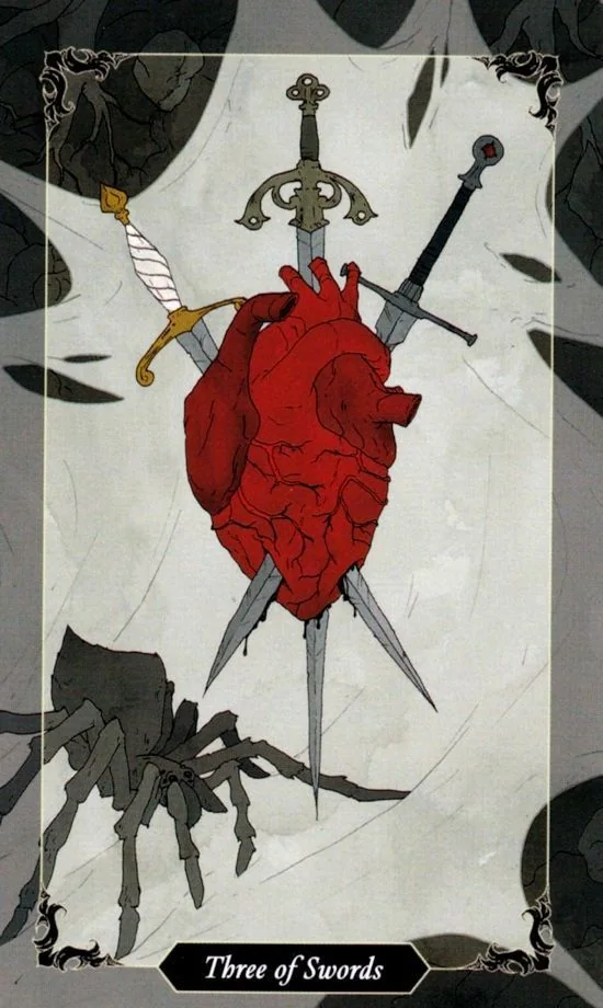 3 of Swords card from the Dark Wood Tarot deck