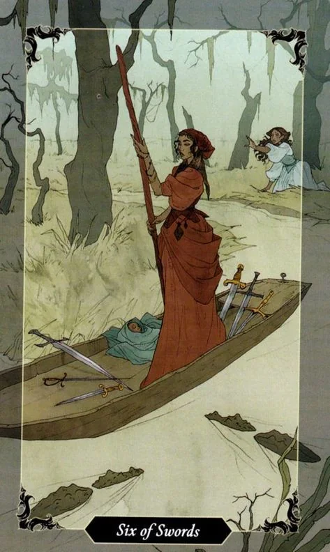 6 of Swords card from the Dark Wood Tarot deck