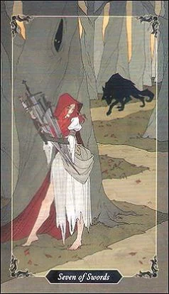 7 of Swords card from the Dark Wood Tarot deck