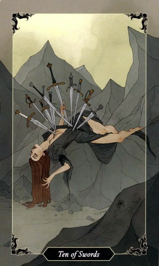 10 of Swords card from the Dark Wood Tarot deck