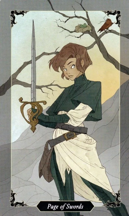 Page of Swords card from the Dark Wood Tarot deck