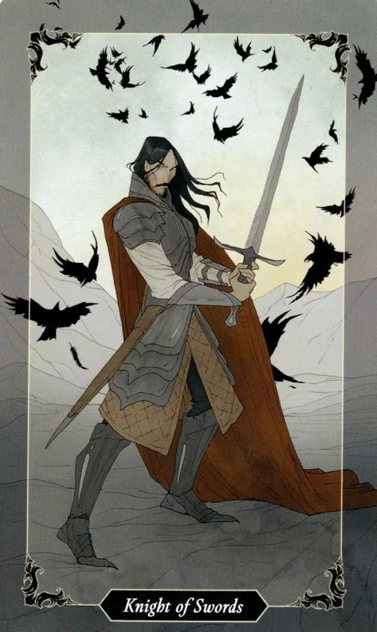 Knight of Swords card from the Dark Wood Tarot deck