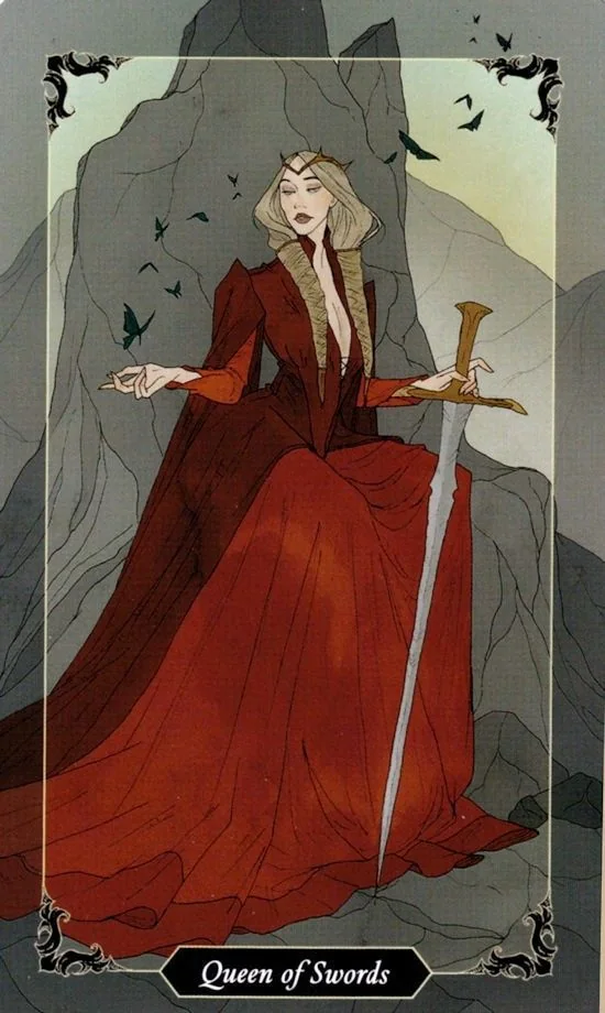 Queen of Swords card from the Dark Wood Tarot deck
