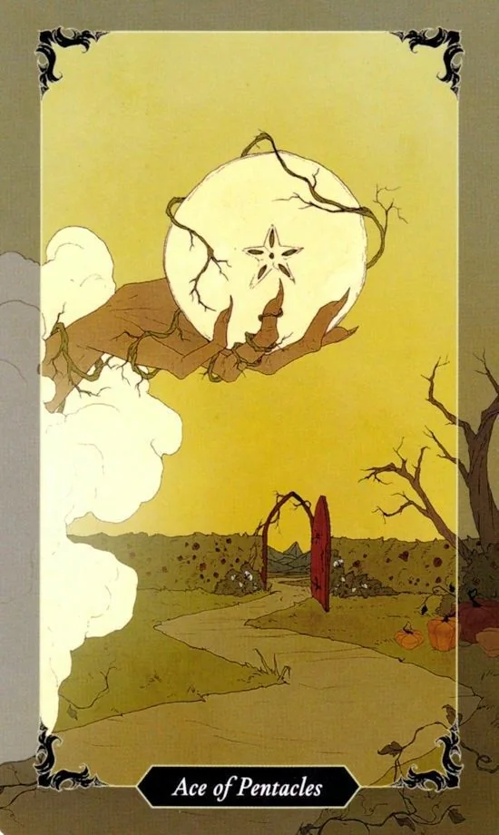 Ace of Pentacles card from the Dark Wood Tarot deck