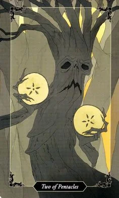 2 of Pentacles card from the Dark Wood Tarot deck